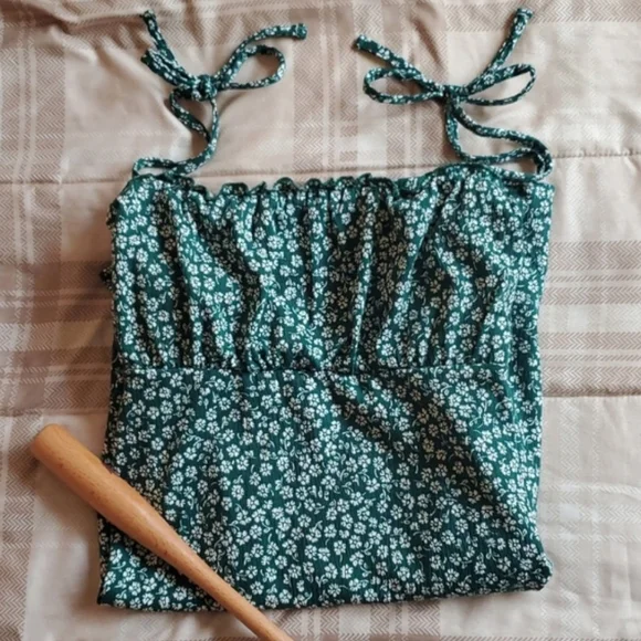 H&M | Dresses | Hm Divided Green Floral Mini Dress | Poshmark